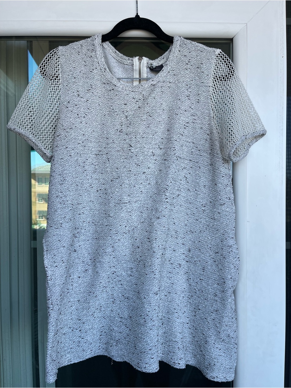 Urban Outfitters Light Gray Knit Tunic with Mesh Sleeves
